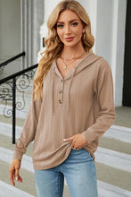 Load image into Gallery viewer, Drawstring Half Button Long Sleeve Hoodie