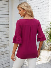Load image into Gallery viewer, Ruffled Suqare Neck Half Sleeve Blouse