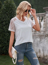 Load image into Gallery viewer, Lace Detail Striped V-Neck T-Shirt