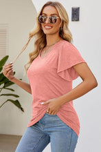 Load image into Gallery viewer, Smocked Round Neck Flutter Sleeve T-Shirt