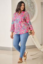 Load image into Gallery viewer, Plus Size Printed Notched Long Sleeve Blouse