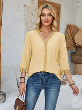 Load image into Gallery viewer, Lace Detail V-Neck Three-Quarter Sleeve Blouse