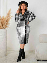 Load image into Gallery viewer, Plus Size Houndstooth Long Sleeve Slit Dress