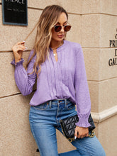 Load image into Gallery viewer, Pleated Notched Neck Flounce Sleeve Blouse