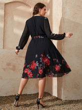 Load image into Gallery viewer, Plus Size Floral Surplice Neck Tie Waist Dress