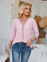 Load image into Gallery viewer, Lace Detail V-Neck Three-Quarter Sleeve Blouse