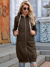 Load image into Gallery viewer, Full Size Zip-Up Longline Hoodie with Pockets