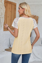 Load image into Gallery viewer, Eyelet V-Neck Lace Short Sleeve T-Shirt