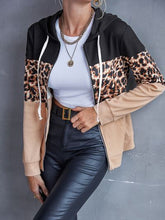 Load image into Gallery viewer, Drawstring Leopard Zip Up Hooded Jacket