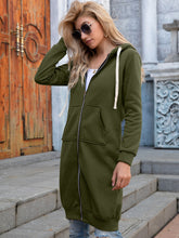 Load image into Gallery viewer, Full Size Zip-Up Longline Hoodie with Pockets