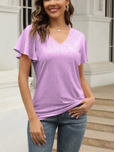 Load image into Gallery viewer, Eyelet V-Neck Short Sleeve Blouse