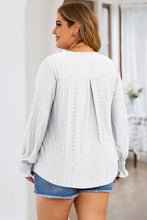Load image into Gallery viewer, Plus Size Eyelet Notched Flounce Sleeve Blouse
