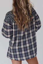 Load image into Gallery viewer, Plaid Notched Neck Slit Blouse