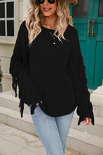 Load image into Gallery viewer, Fringe Round Neck Dropped Shoulder Sweater