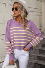 Load image into Gallery viewer, Striped Dropped Shoulder Round Neck Pullover Sweater