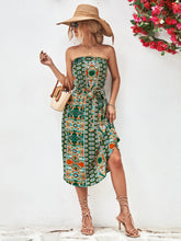 Load image into Gallery viewer, Printed Strapless Tie Belt Dress