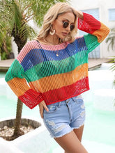 Load image into Gallery viewer, Color Block Openwork Boat Neck Cover Up