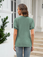 Load image into Gallery viewer, Eyelet Round Neck Short Sleeve Blouse