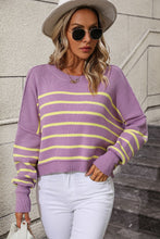 Load image into Gallery viewer, Striped Dropped Shoulder Round Neck Pullover Sweater