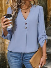 Load image into Gallery viewer, Notched Roll-Tab Sleeve Blouse