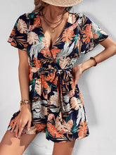 Load image into Gallery viewer, Botanical Print Surplice Neck Tie Waist Romper