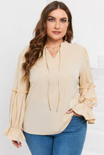 Load image into Gallery viewer, Plus Size Ruffled Tie Neck Flounce Sleeve Blouse