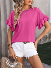Load image into Gallery viewer, Ruffled Round Neck Short Sleeve Blouse