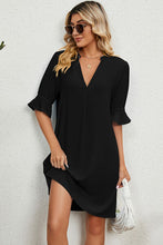 Load image into Gallery viewer, Notched Flounce Sleeve Mini Dress