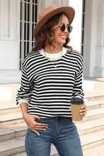 Load image into Gallery viewer, Striped Round Neck Dropped Shoulder Sweater