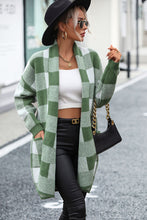 Load image into Gallery viewer, Plaid Dropped Shoulder Cardigan with Pocket