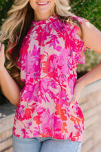 Load image into Gallery viewer, Frill Floral Mock Neck Cap Sleeve Blouse