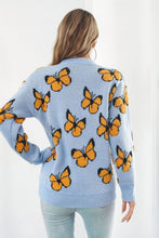 Load image into Gallery viewer, Butterfly Pattern Round Neck Dropped Shoulder Sweater