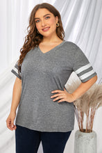 Load image into Gallery viewer, Plus Size Striped V-Neck Tee Shirt