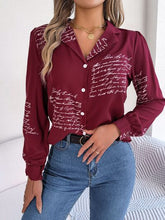 Load image into Gallery viewer, Letter Printed Button Up Long Sleeve Blouse