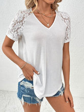 Load image into Gallery viewer, Lace Detail V-Neck Short Sleeve T-Shirt