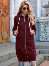 Load image into Gallery viewer, Full Size Zip-Up Longline Hoodie with Pockets