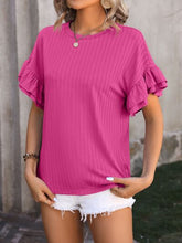 Load image into Gallery viewer, Ruffled Round Neck Short Sleeve Blouse