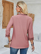 Load image into Gallery viewer, Lace Detail V-Neck Three-Quarter Sleeve Blouse