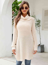 Load image into Gallery viewer, Turtleneck Waffle-Knit Slit Sweater Dress
