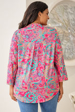 Load image into Gallery viewer, Plus Size Printed Notched Long Sleeve Blouse