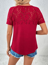 Load image into Gallery viewer, Lace Detail V-Neck Short Sleeve T-Shirt