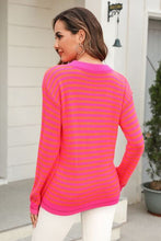 Load image into Gallery viewer, Striped Round Neck Dropped Shoulder Sweater