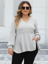 Load image into Gallery viewer, Plus Size Ribbed V-Neck Long Sleeve Blouse