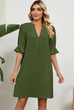 Load image into Gallery viewer, Notched Flounce Sleeve Mini Dress