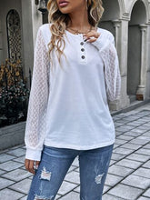 Load image into Gallery viewer, Quarter Button Round Neck Long Sleeve Blouse