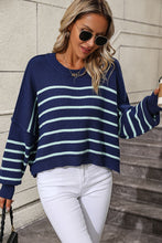 Load image into Gallery viewer, Striped Dropped Shoulder Round Neck Pullover Sweater