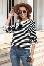 Load image into Gallery viewer, Striped Round Neck Dropped Shoulder Sweater