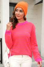 Load image into Gallery viewer, Striped Round Neck Dropped Shoulder Sweater
