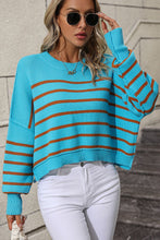 Load image into Gallery viewer, Striped Dropped Shoulder Round Neck Pullover Sweater