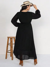 Load image into Gallery viewer, Plus Size Embroidered Tie Neck Long Sleeve Dress